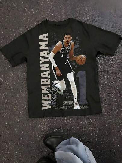 Victor Wembanyama - San Antonio Spurs Unisex Crewneck T-Shirt BlackDark Grey