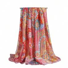 女士印花真丝围巾，复古风夏季沙滩罩衫，真丝颈巾，头巾，优雅百搭，适合晚礼服、旅行、办公、婚礼等场合。 - 彩色 - 查看 11