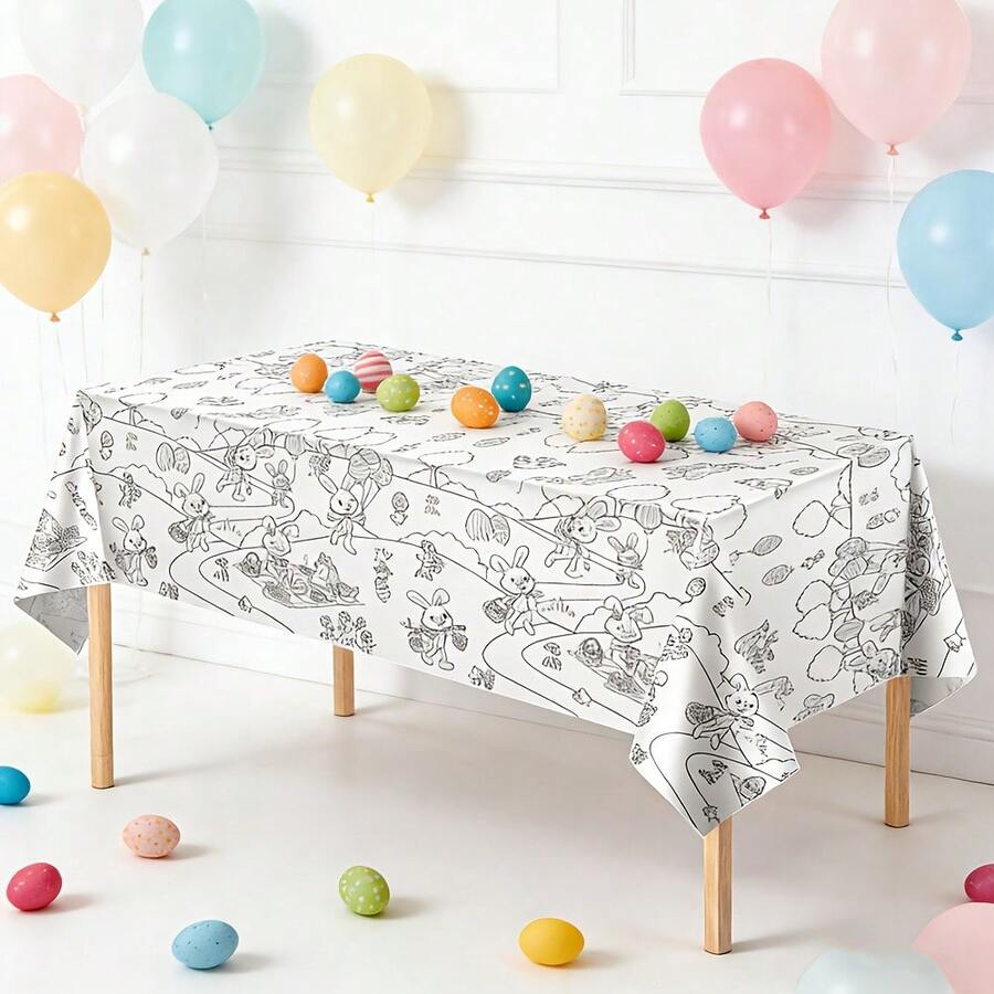1/3件装可涂色复活节桌布，长方形复活节兔子主题涂色桌布，适合春季复活节派对装饰和礼品，137x274厘米 - 彩色 - 查看 1