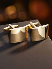 男士黑色弧形铜质方形袖扣一对 - 曲面方塊 - 查看 5