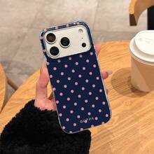 GIIPPA 1pc Cute Pink Polka Dot Phone Case Compatible With IPhone 15/14/13, 1pc Fashionable Brown Polka Dot Phone Case Compatible With IPhone 15/14/13 Pro Max/Plus, Durable Shock-Resistant Full-Body Protection, Slim Fit Design, Suitable For Women And Girls, Item No. 35460, Also Compatible With IPhone 17 Air - Blue - View 3