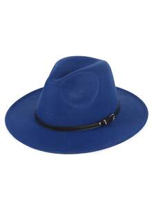 LEAJOURNO. 1pc Unisex Felt-Like Denim Brim Style Panama Hat, Outdoor Cap - Blue - View 4