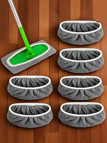 1/3/6 Pieces Of Reusable Ultra-Fine Fiber Mop Pad, High Quality Mop Refill Pads, Super Absorbent And Durable Wet/Dry Cleaning Cloth, Gray Polyester, With White Edge Round Design, With Elastic Band Design, Compatible With Most Flat Mops - Multicolor - View 1