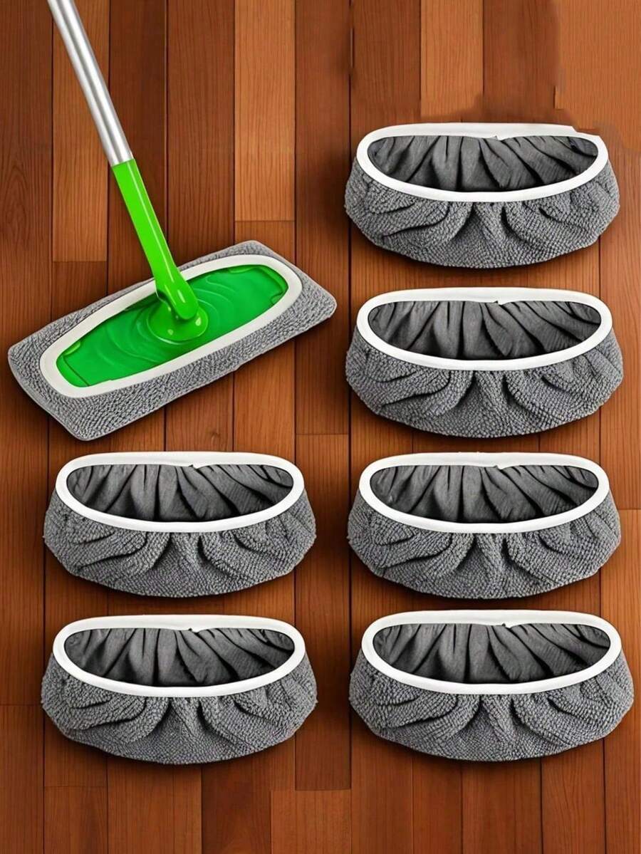 1/3/6 Pieces Of Reusable Ultra-Fine Fiber Mop Pad, High Quality Mop Refill Pads, Super Absorbent And Durable Wet/Dry Cleaning Cloth, Gray Polyester, With White Edge Round Design, With Elastic Band Design, Compatible With Most Flat Mops - Multicolor - View 1