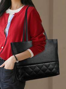 KAIDIFEINIROO Authentic High-Quality PU Leather Women's Shoulder Tote Bag, New Luxury Designer Large Handbag, Women's Brand Shopping Bag - Black - View 12