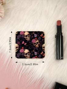1pc Gothic Style Skull Series Vanity Mirror, Foldable Lightweight Compact Handheld Mirror, Durable PU Leather, Suitable For All Occasions, Portable Pocket Mirror With Classic Skull, Rose, Butterfly, Spider Web, Heart Patterns, 180° Flip Design - Multicolor - View 5