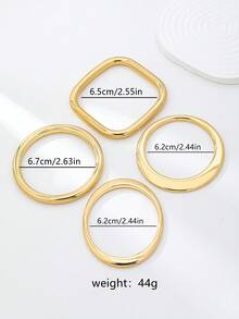 4件套女士金色手镯套装，基础几何方形和圆形开口手镯 - 金色 - 查看 4