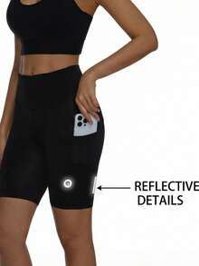 Qualicos Women's 4D Padded Bicycle Shorts With Pocket Reflective Seat Belt And Practical Pocket - Breathable Quick Drying Women's Road Bicycle Shorts, Women's Summer Outdoor Bottoms - Black - View 7