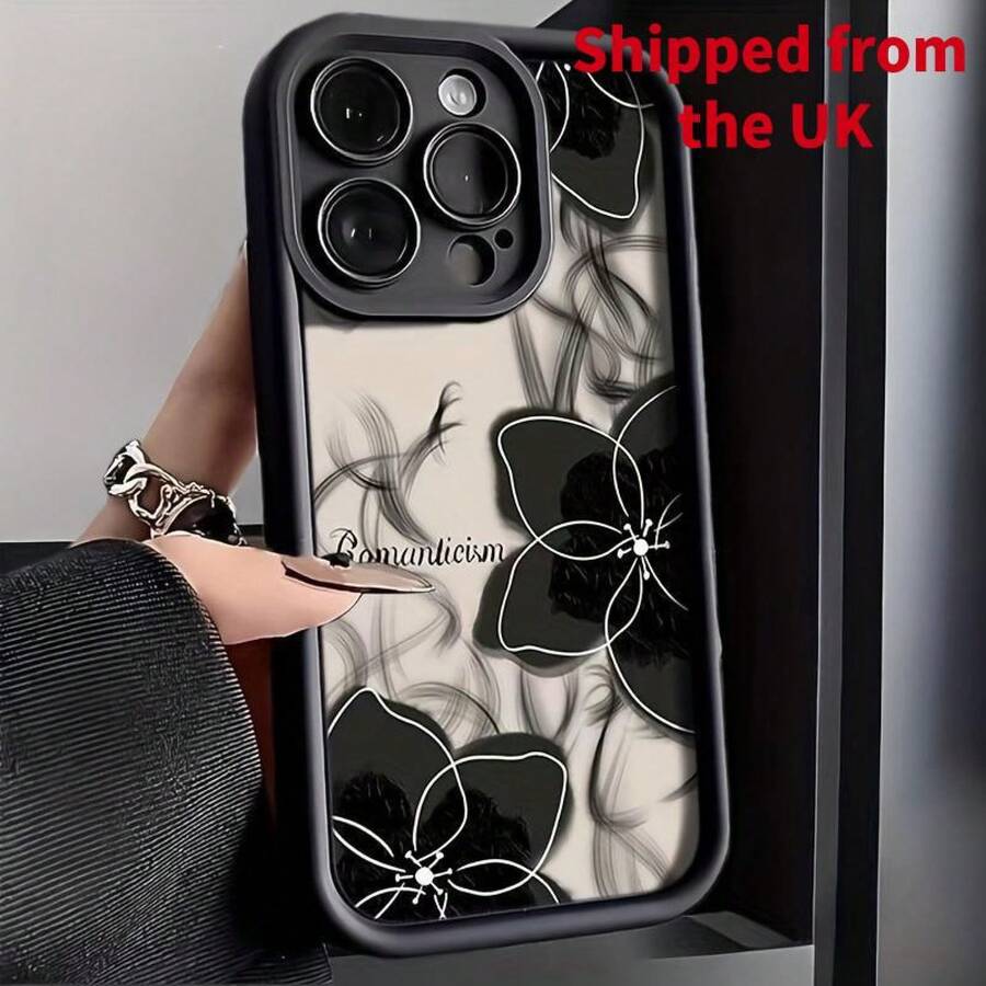 Floral Pattern Phone Case, Anti-Drop Cellphone Protective Case, Total Protective Shockproof Mobile Phone Cover For IPhone 16 15 14 13 12 11 Plus Pro Max - Black - View 1