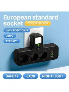 EU Plug Power Strip With 3 AC Outlets +2 USB Ports+ 1 Type C, 6-In-1 Plug Socket Adapter Wireless Wall Charger For Home Office - EU E Type Plug(220-240V) - View 13