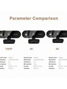 适用于电脑的 2K/4K 网络摄像头，1080P 高清，USB 接口，带麦克风，自动对焦，支持全高清 1080P 分辨率 - 彩色 - 查看 11
