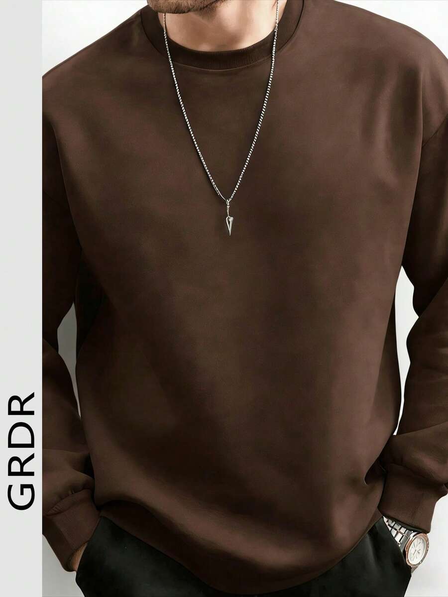 GRDR Herren Lässig Einfarbiger Pullover Rundhals Sweatshirt