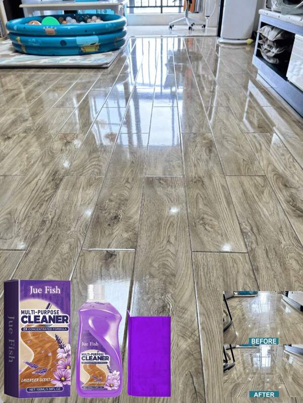 JUE FISH 1 Bottle/2 Bottles/3 Bottles 100ml Multi-Purpose Floor Cleaner, Multi-Effect Floor Degreaser And Cleaner, Household Cleaner, Strong Degreasing, Cleaning, Whitening And Care, Lavender Foam Cleaning Agent, Makes Floors Shiny And Fragrant, Cleans And Polishes Hardwood Floors, Creates A Pure And Comfortable Home Environment, Removes Dirt And Makes Surfaces Smooth.