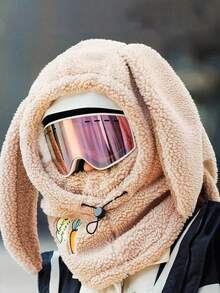 1pc Winter Warm Ski Helmet Cover, Soft Fleece Ski Hat Scarf, Cute Rabbit Ear Decor Helmet Cover - Helmet Hood - View 3