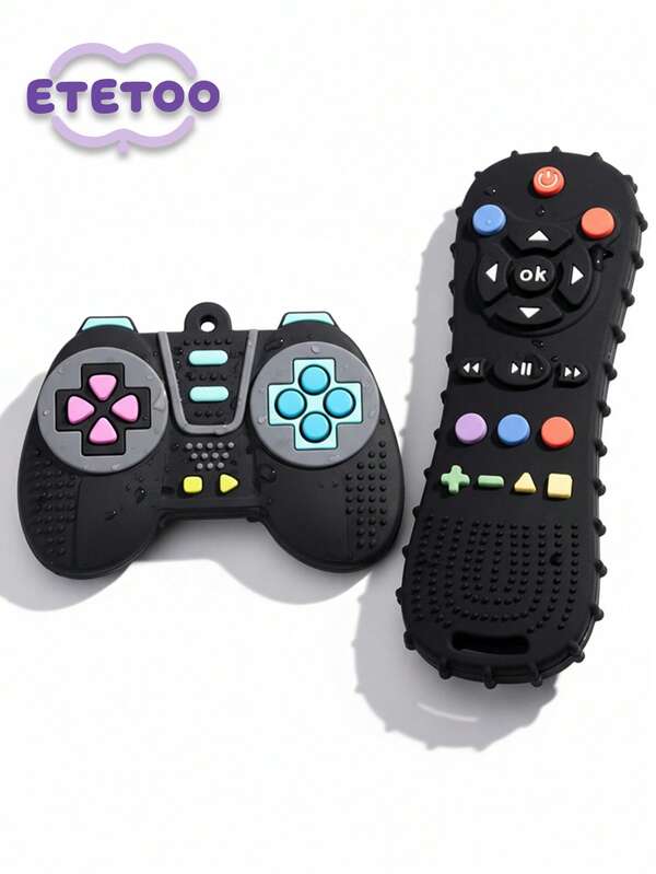 2pcs Silicone Game Controller Teethers, Montessori Teething Toys, Educational Chewing Toys For 6-12 Months Babies