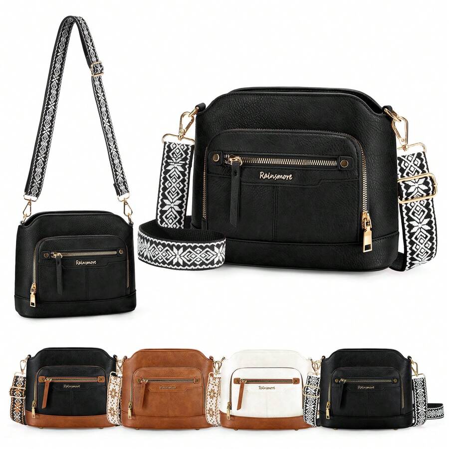 Rossbody Bags For Women Waterproof Leather Crossbody Purses Shoulder Bag Handbags Cross Body Purse Travel Purse - 黑色 - 查看 1