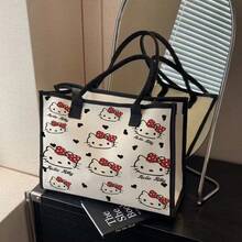 SANRIO Sac à bandoulière de haute qualité motif chat, sac fourre-tout en canevas grande capacité pour étudiant, sac à main de navetteur, sac organisateur essentiel pour l'extérieur pour femmes - Multicolore - Voir 4