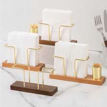 1pc Square Straight Edge Wooden Upright Napkin Holder, New Design For Restaurant, Cafe, Tabletop Tissue Dispenser - Multicolor - View 3