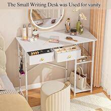 White Computer Desk, 36 Inch Small Desk With Drawers, Home Office Desk With Storage Shelves For Bedroom, Living Room, Dorm, Vanity Desk For Small Spaces, White - White - View 6