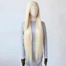 ZigZag Hair 24 Inch, 40 Inch Two Lengths Available Straight Synthetic Lace Front Wig - Pre-Plucked Natural Hairline Heat Resistant Fiber Wig - 13x4 Lace, 180% Density, Lace Front Wig - Gold - View 8