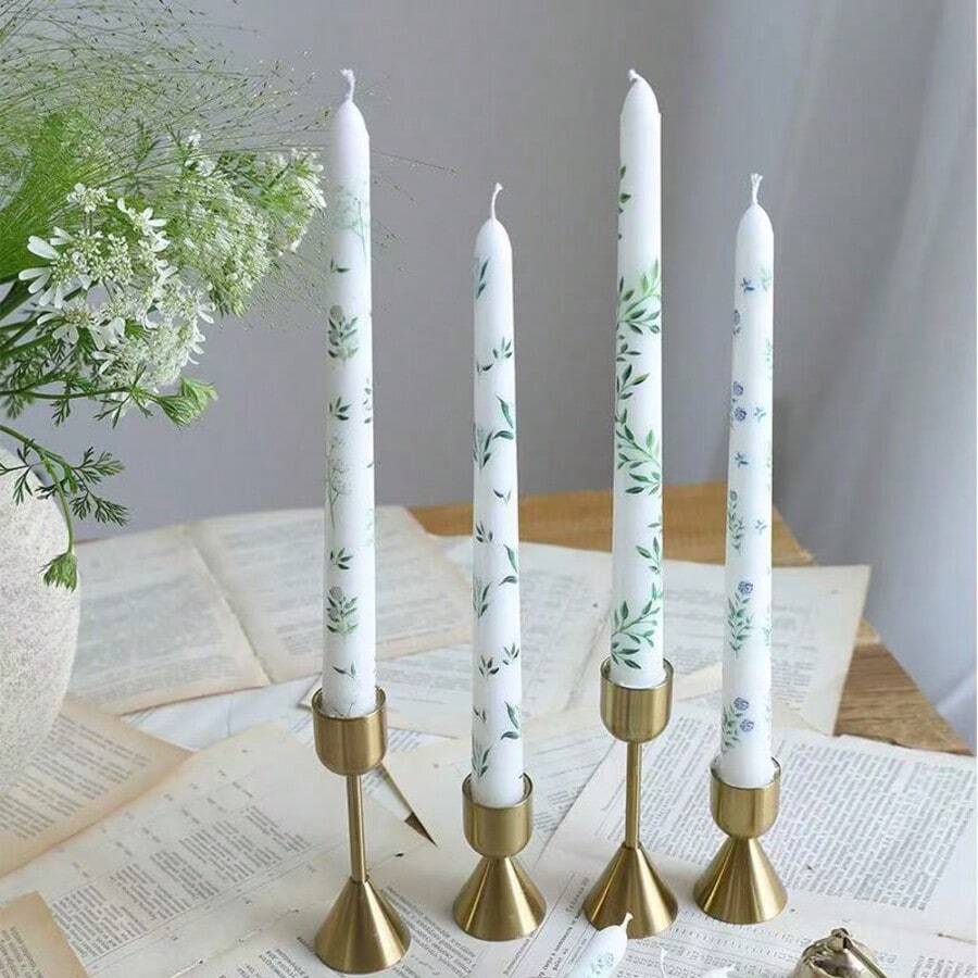 2 cây nến hình trụ in hoa, dài 25cm/9.84in, họa tiết hoa lãng mạn - Không khói & không mùi, lý tưởng cho đám cưới, sinh nhật, bữa tối lãng mạn, trang trí nhà cửa, tạo không khí ấm cúng, trang trí phòng khách, làm vật trang trí trung tâm bàn ăn và các sự kiện dưới ánh nến quanh năm | Món quà hoàn hảo cho Ngày Valentine và đám cưới