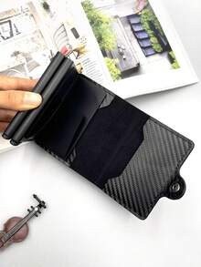 1pc Black, Brown, Pink, Blue Light Luxury Anti-Theft Brush Aluminum Box Card Bag, Large Capacity Double-Layer Card Box, Multifunctional Storage Card Bag Wallet, High Aesthetic Value Suitable For Travel And Daily Use, Compact And Portable Card Bag, Wallet - Multicolor - View 11