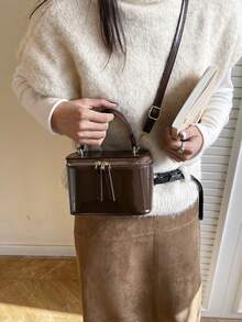 2026新款精致纹理方盒包，时尚简约大容量斜挎方包，女士必备 - 咖啡 - 查看 6