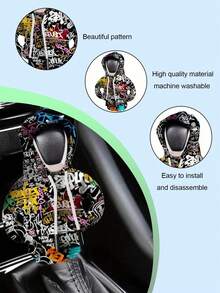 Fun Quote Shift Knob Hoodie, Stretchable Knit Car Shifter Cover, Graffiti Graphic Manual Gear Accessory