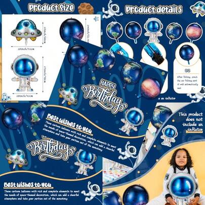 8 Pieces Outer Galaxy Space Balloons Large Inflatable Rocket Astronaut Earth Spaceship Planet Balloons Space Themed Party Supplies For Galaxy Birthday Party Photo BoothFull Of Fun