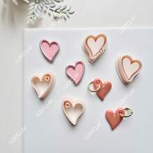 Heart Shape Jewelry Making Kits, Valentine's Day Heart Pattern Polymer Clay Cutters & Stamps For DIY Pendants Jewelry Making - Beige - View 3