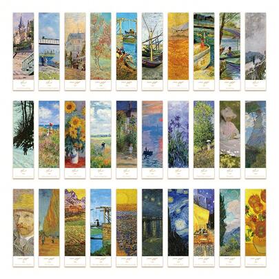 30pcs Oil Painting Landscape Bookmarks Multifunctional Reading Markers Decorative Books Message Markers Cards Paper Book Page Markers