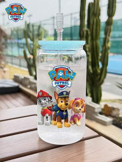  1pc Paw Patrol Water Bottle, 16oz, With Straw, Leak-Proof Cap, 3 Color Options, Great For Back To School, Party, Travel, School Or Birthday Gift