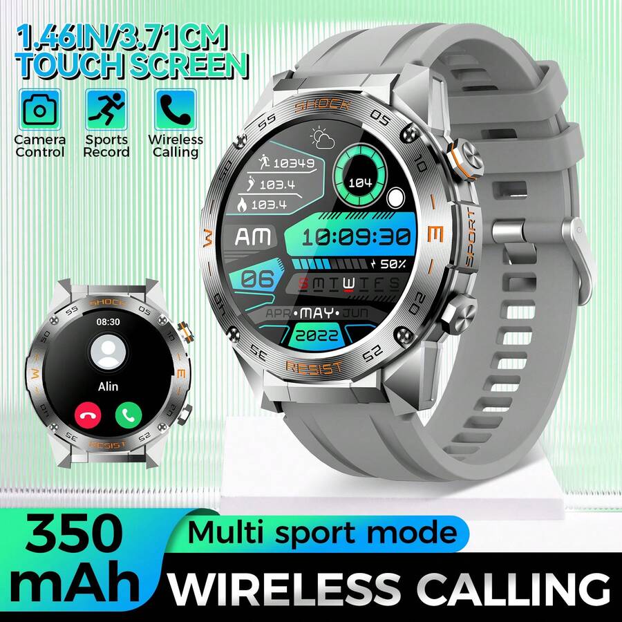 EIGIIS Bluetooth Call Smart Watch For Men(Answer/Make Calls), IP68 Waterproof 1.46" Big Screen Fitness Watch Tactical Smartwatch With Multiple Sports Modes Sleep Tracker Pedometer Calorie For IOS Android - 灰色 - 查看 1