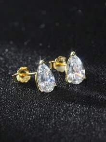 1pc 925 Sterling Silver Teardrop Cubic Zirconia Stud Earrings, Elegant & Timeless Jewelry For Young Women - LZE02 - View 5