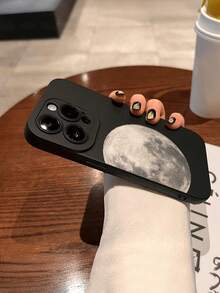 1pc Retro Fashion Transparent Delicate Moon 2D Pattern Full Coverage Anti-Slip Soft TPU Phone Case, Compatible With Apple 17, 16, 15, 14, 13, 12, 11 Pro/Pro Max/Plus And Other Galaxy Models, Suitable As New Year, Birthday, Easter, Valentine's Day, April Fool's Day, Birthday Gift For Friends, Family, Colleagues, Loved Ones - Black - View 4