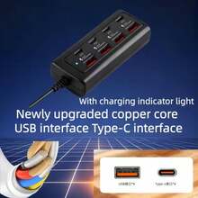 25W 8-Port USB Hub With 4 USB 3.0 Ports And 4 PD Fast Charging Ports, Black And White Options, Universal Compatibility