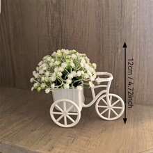1pc Plastic Mini Bicycle Basket Artificial Potted Plant Desktop Decor, Simulated Green Plant, Suitable For Room Decoration - Pink - View 7