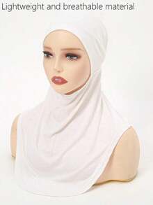 1pc Women's Fashionable Abaya Accessories Solid Color Chin Covering Elastic Headscarf With Hat And Neck Warmer Headband Soft Hijab Under Cap Women Veil Hair Accessories Personalized Gifts Hair Ties - 白色 2 - 查看 4