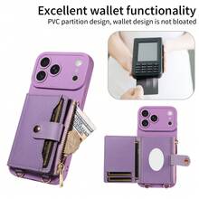 1件装磨砂系列手机壳，带挂绳、镜子、卡槽、拉链钱包和珍珠链，兼容苹果17 Pro Max/17/Air/17 Pro/17e/16/15/14/13/12/11 Pro Max/Plus Mini，三星Galaxy A56/A54/A53/A52/A51/A50/A36/A34/A33/A32/A26/A23/A22/A21S/A16/A14/A13/A12/A06，防震防摔 - 紫色 - 查看 5