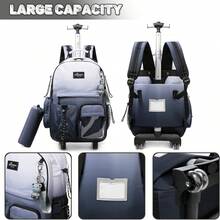 Kids Rolling Backpack With Wheels Unisex Suitcase Carry On Luggage For Elementary Middle High School Students - 漸層白黑 - 查看 5