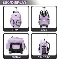 Kids Rolling Backpack With Wheels Unisex Suitcase Carry On Luggage For Elementary Middle High School Students - 紫色2 - 查看 5