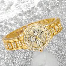5件套奢华女士石英手表及珠宝套装 - 玫瑰金合金模拟手表，搭配同款手链、项链、耳环和戒指式吊坠 - 金色 - 查看 4