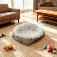 2-In-1 Convertible Pet Bed & Mattress - Soft Calming Dog Cat Bed With Non-Slip Bottom, Washable Plush Pad Snaps Into Cozy House, For Small Medium Pets, Indoor & Travel Use - 灰色 - 查看 6