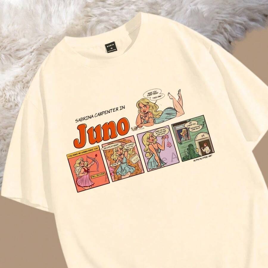 Hip Hop Singer Printed T-Shirt, Espresso Retro Cotton Blouse - Sabrina Juno - Xem 1