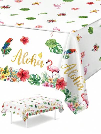 1 st. duk i hawaiisk stil, flamingo-, palmblads- och hibiskusmönster, bordsduk med hawaiianskt tema för festdekorationer, hawaiiansk dekor, engångsduk för sommarfester, hawaiianska födelsedagsfesttillbehör, hawaiianska tropiska festdekorationer, bordsdekorationer för sommarstrandfester, dekorationer för bröllop och bruddusch, sommarkök och matbordsdekorationer, rumsdekorationer, heminredning, sommarkrekorationer, festgåvor