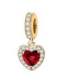 1件925纯银心形系列大铃铛6珠能量石吊坠，适合女性珠宝DIY手链 - 金色 - 查看 19