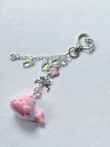 1pc Women's New Cute Whale Heart Pendant Beaded Accessory, Fashion Keychain, Earphone Case, Bag Charm - Multicolor - View 2