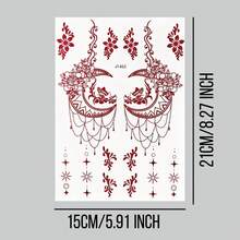 2 Sheets Brown Temporary Tattoo Stickers - Exquisite Retro Moon, Flower & Star Decor, Delicate Patterns For Daily & Party Makeup, Eid Mubarak Limited Style, Personalized Creative High-Value Hands & Body Decor Tattoo Patches - Brown - View 10