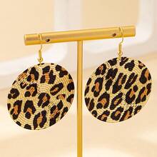 1对豹纹金属圆形耳环，适合日常佩戴 - 金黃色 - 查看 3