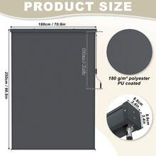 Pionowa żaluzja balkonowa z aluminium, roleta zewnętrzna z mechanizmem korbowym, roleta boczna, ekran prywatności na balkon, taras, ochrona przeciwsłoneczna i ekran prywatności, szaro-antracytowy, 120 x 250 cm/160 x 250 cm/180 x 250 cm - antracyt - Zobacz 4